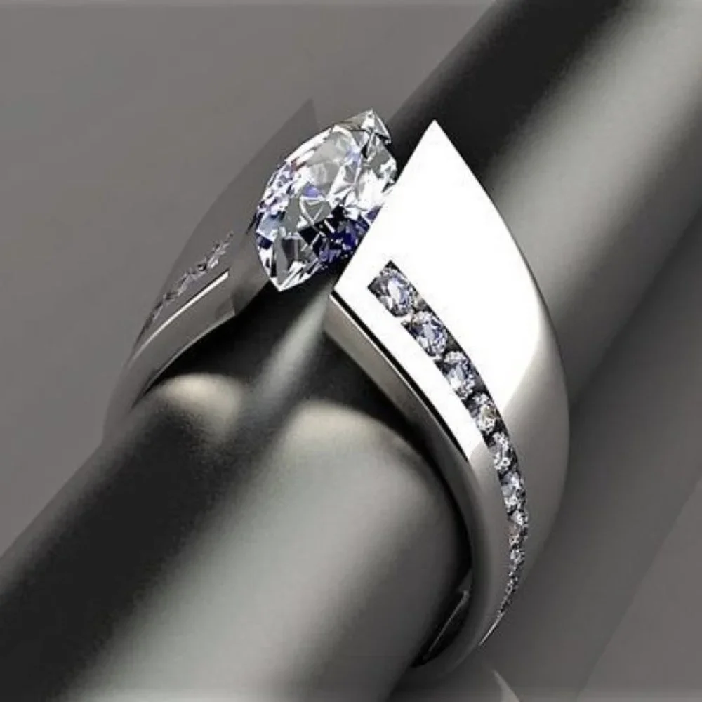 🔥Marquis Inlaid Alloy Cool Trendy Silver Plated Ring for Women/Men, UNVN12376 - Picture 6 of 6